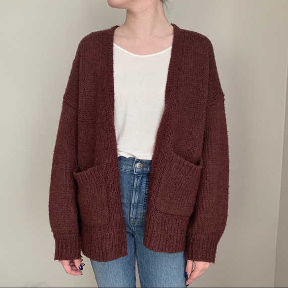 Madewell Balloon Sleeve Cardigan in Deep Plum - Picture 2 of 3